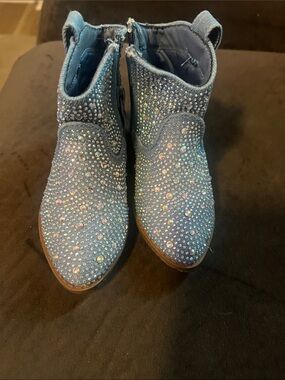 Link Blue Crystal-Embellished Ankle Boots